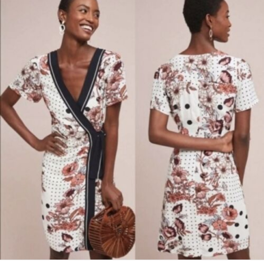 Anthropologie Maeve Audrey Floral Polka Dot Wrap dress